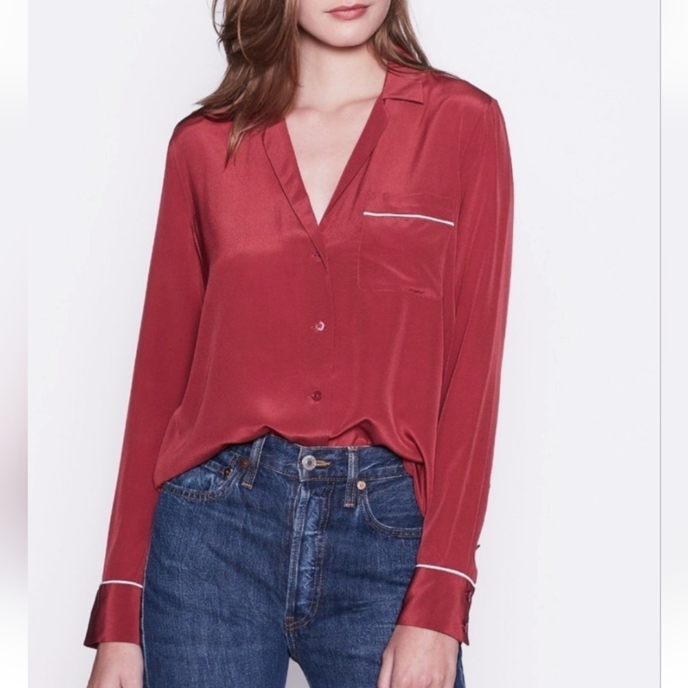 NWT Equipment 100% Silk Burgundy Red Keira Button Down PJ Inspired Top XS